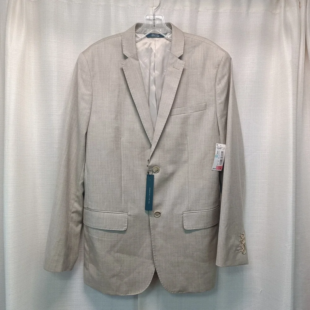 Perry Ellis Mens 40R Natural Linen Look Blazer Tan 2-Button Jacket NWT Casual